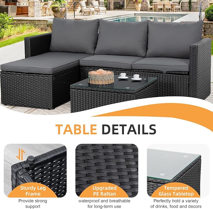 Shintenchi Outdoor Patio Furniture Sets, Small Outdoor Sofa Patio Sectional - Image 6