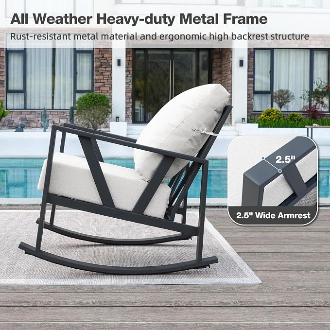 Outdoor Patio Rocking Chairs Set of 2, 3 Pieces Patio Porch Furniture Set - Image 3