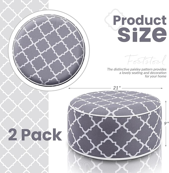 Juexica 2 Pack Outdoor/Indoor Inflatable Ottoman, All Weather Round Pouf - Image 2