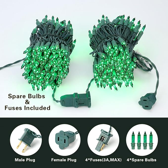 BrizLabs Christmas Lights, 69.6ft 300 Count Green String Lights, Connectable - Image 7