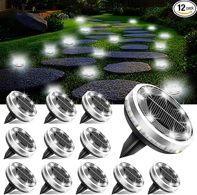 Solar Ground Lights Outdoor 12 Pack Waterproof Upgraded Flat Solar Garden Lights by SenLuKit