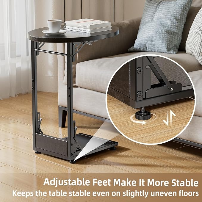 Elbourn Folding Side Table End Couch Tables, C-Shaped End Table - Image 6