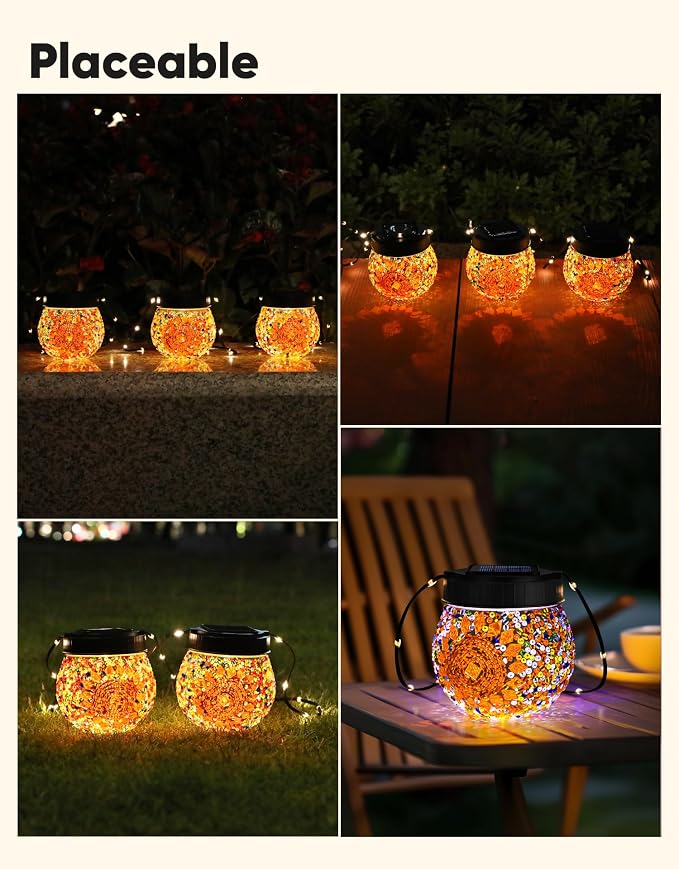 Mosaic Solar Lights Outdoor 6 Pack, Solar Hanging Lanterns Christmas Halloween - Image 8