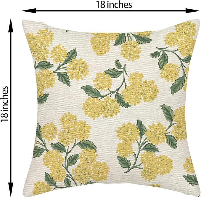 Mustard Yellow Summer Outdoor Pillow Covers 18x18 Inch 2 Pcs Green Hydrangea - Image 6