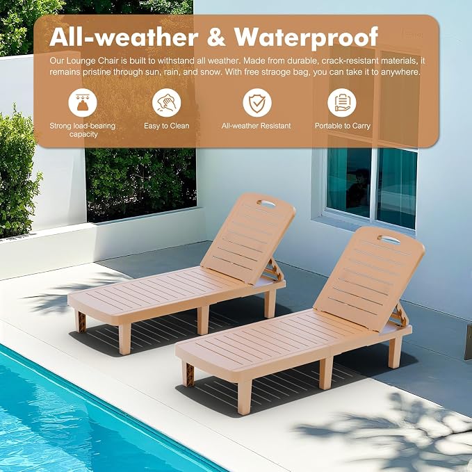 WACASA Outdoor Chaise Lounge Chairs Set of 2, Oversized Lounge Chairs - Image 9