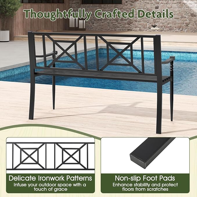 Giantex Metal Outdoor Bench - Image 4