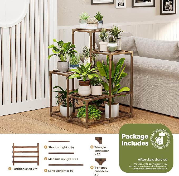 Bamworld Plant Stand Indoor Outdoor Corner Shelf Plant Holder 4-Pot Flower - Image 5