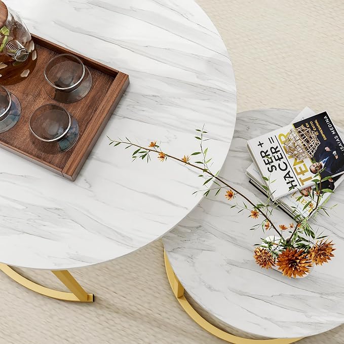 HOJINLINERO Round Coffee Table, Nesting Coffee Table Set of 2, Center Tables - Image 5