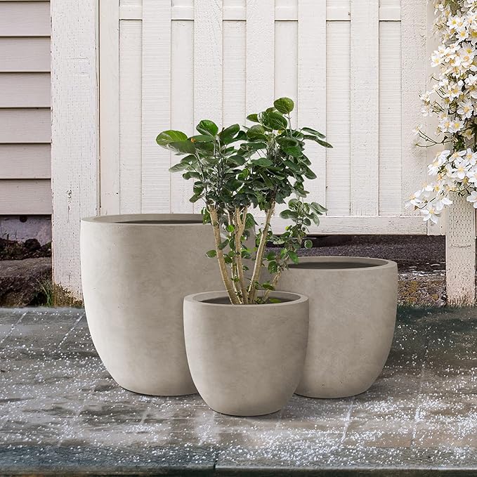 Kante 20", 13.4" Dia Round Concrete Planters, Outdoor Indoor Modern Decorative - Image 3