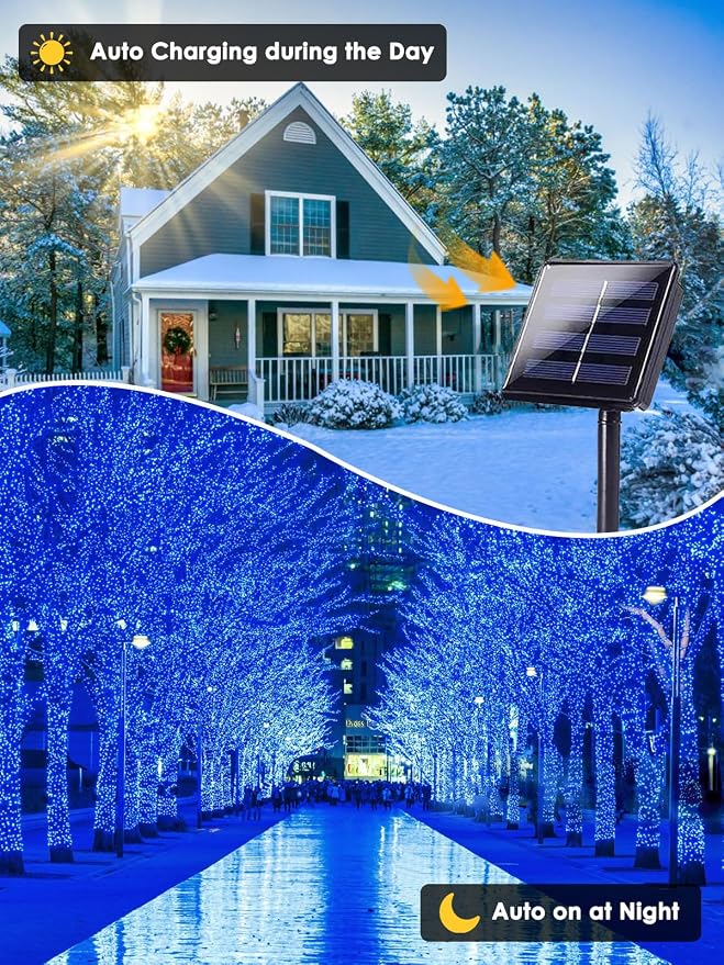 2 Pack 200 LED Solar String Lights Outdoor, Solar Christmas Lights - Image 2