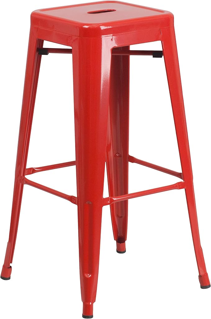 Flash Furniture Lily 4 Pack Commercial Grade 30" High Backless Red Metal - Image 5