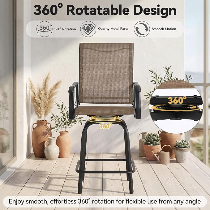 Outdoor Swivel Bar Stools Set of 2, All-Weather Metal Patio Bar Height Chairs - Image 4