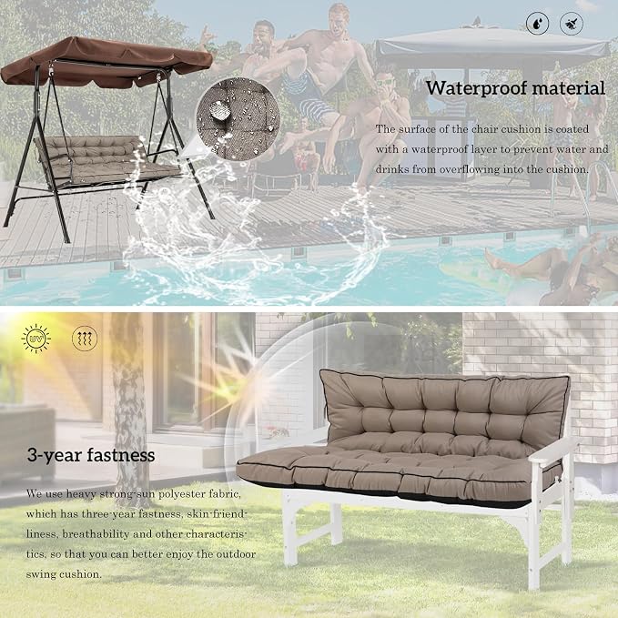 Outside Benches Cushion with Backrest, Thicken Waterproof Swing Cushions 2/3 - Image 6