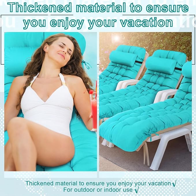 Tudomro 2 Pcs Peacock Blue 66'' Outdoor Chaise Lounge Cushion Waterproof Patio - Image 5