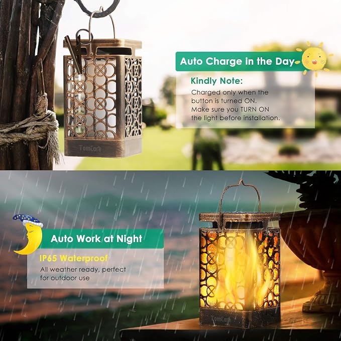 TomCare Solar Lights Upgraded Solar Lantern Flickering Flame Outdoor Hanging - Image 4