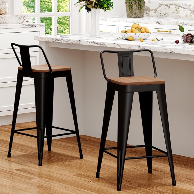 WENTMENT Bar Stools Set of 2 Counter Height Metal Barstools - Image 6