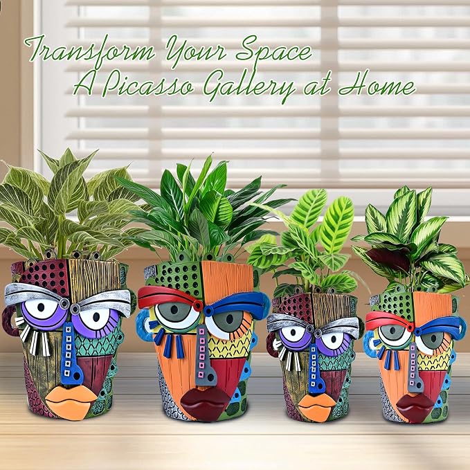 Abstract Face Planter Pots for Plants, Hand-Painted Colorful Flower Pots - Image 6