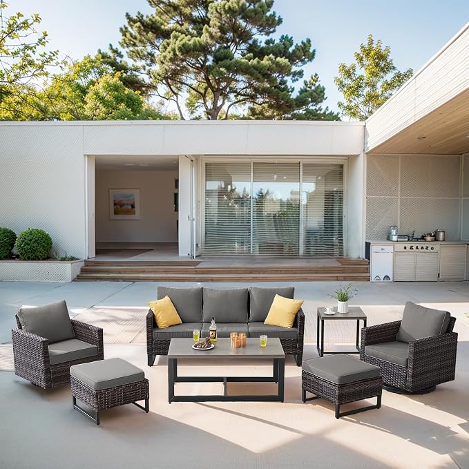 Belord 7 Piece Outdoor Furniture Patio Wicker Sofa Set, Oversize Outdoor Swivel - Image 3