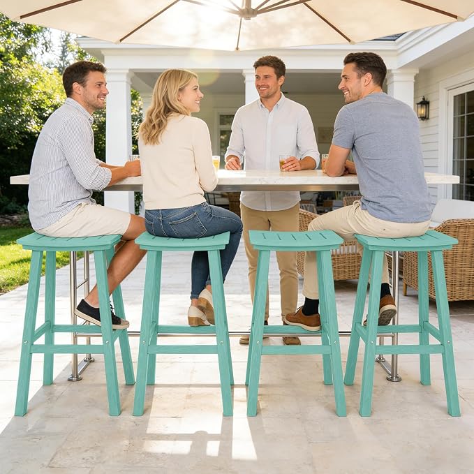 Outdoor Bar Stools Set of 4, 29 Inch All-Weather HDPE Bar Height Chairs - Image 2