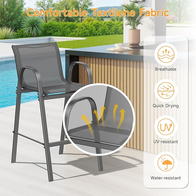 ONBRILL Outdoor Bar Stool Set of 4, Patio Bar Chairs - Image 5