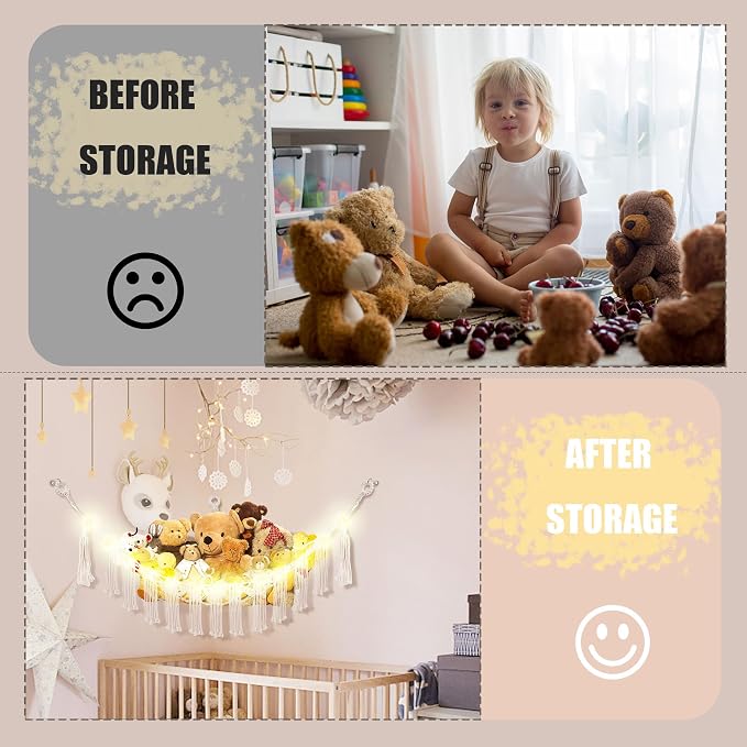 Stuffed Animal Hammock with LED Light, Large Stuffed Animals Storage Corner - Image 4