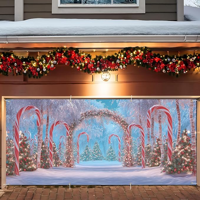 ANNA QUEEN Snowy Candy Cane Arch Christmas Garage Door Banner 6 x 13FT by ANNAQUEEN