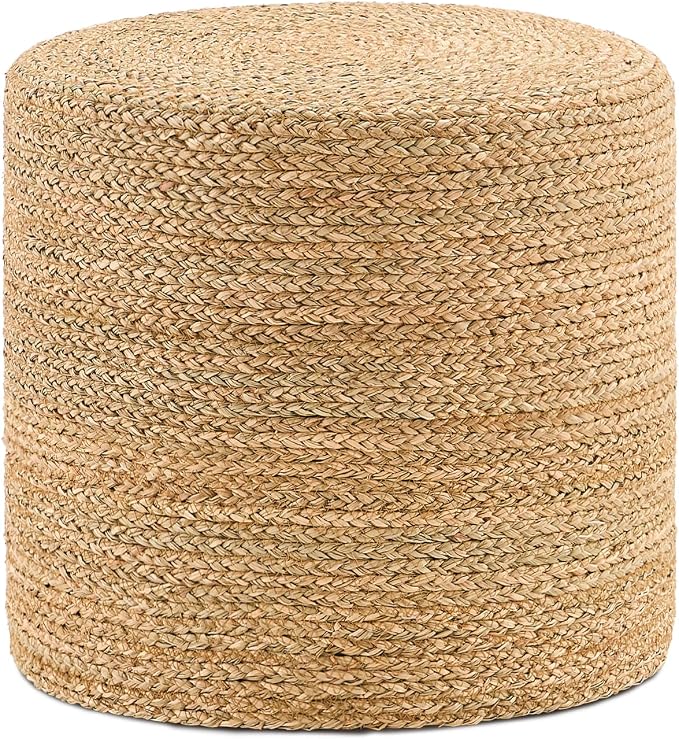 Handwoven Ottoman Pouf, Natural Seagrass Footstool, Round Braided Outdoor Seat by LGENHOOMHandwovenNaturalWaterHyacinthBasket