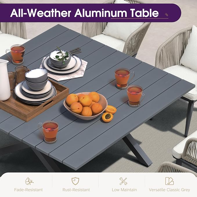 PURPLE LEAF 14 Pieces Patio Dining Set Wicker Outdoor Furniture Oversize - Image 2