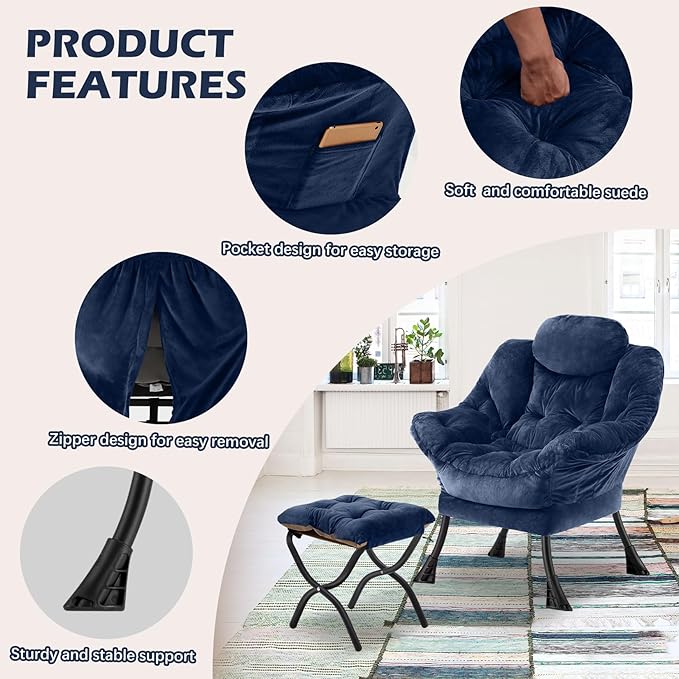 Lazy Chair with Folding Ottoman, Leisure Sofa Chair, Soft Fabric Armchair with - Image 5