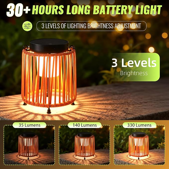 Solar Lanterns Outdoor Waterproof IP54, Handwoven Wicker Outdoor Table Lamps - Image 4