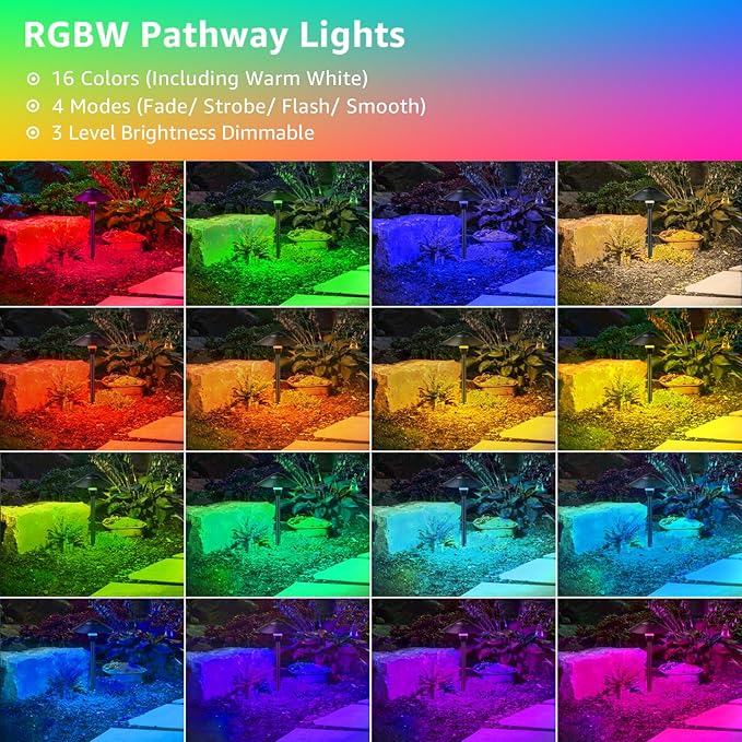 SUNVIE All-in-One RGBW Landscape Lighting Kit, 8 Pack Color Changing Low - Image 2