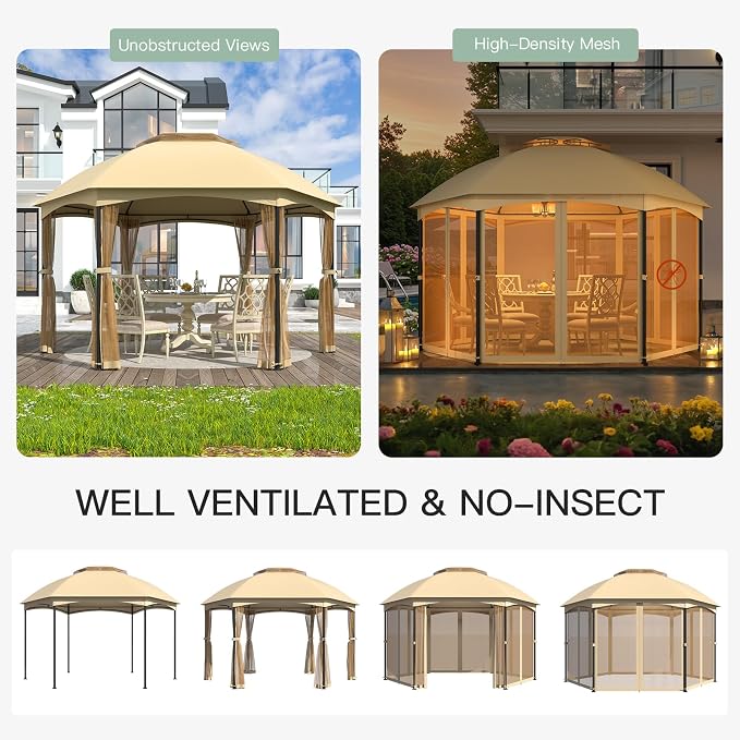 EROMMY Gazebos on Clearance 13 x 13 Ft 6 Sided, Outdoor Gazebo - Image 4