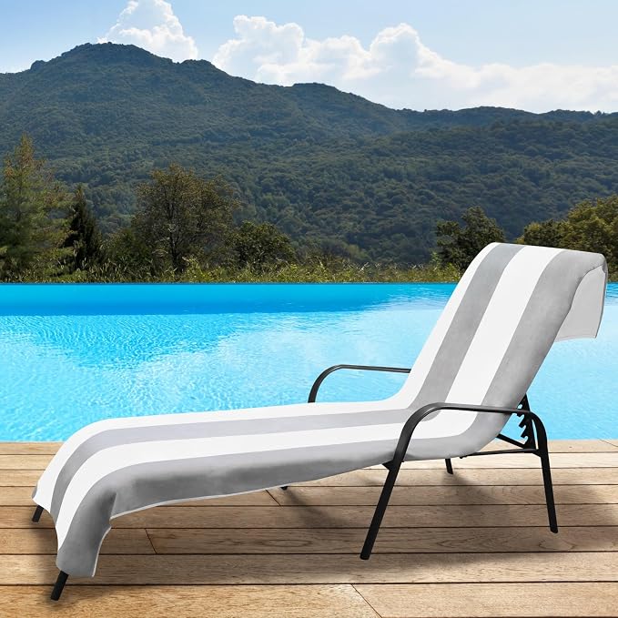 Superior Cabana Cotton Lounge Chair Cover, Outdoor Towel/Chaise Furniture Covers - Image 2