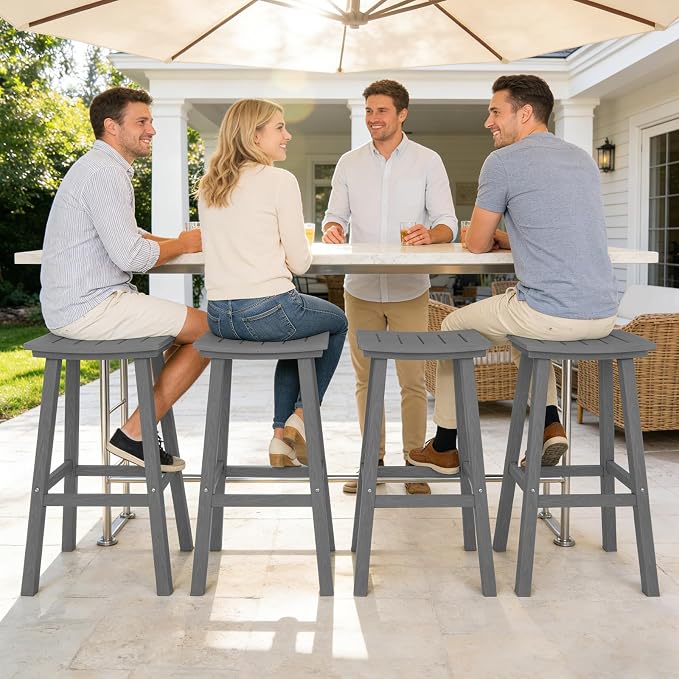 Outdoor Bar Stools Set of 6, 29 Inch All-Weather HDPE Bar Height Chairs - Image 2