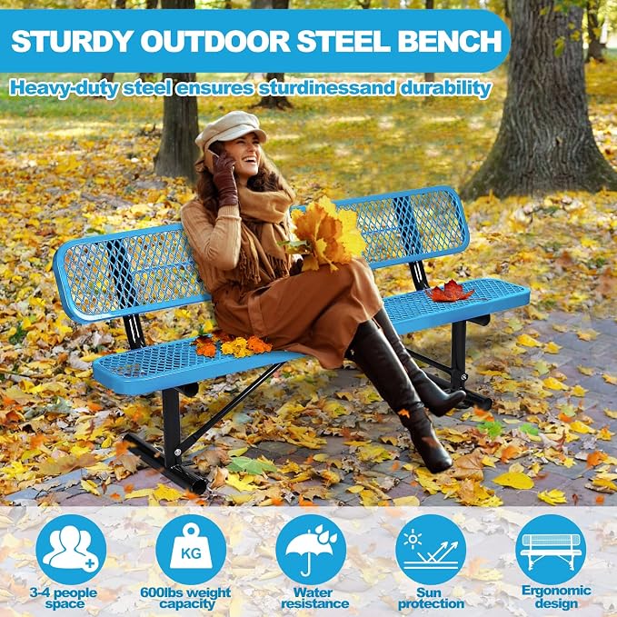 6FT/72INCH Heavy Duty Metal Park Bench - Image 6