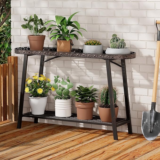 2 Tier Plant Stand Outdoor Indoor Metal Pland Stand, Heavy Duty Tall Plant by EHONXI