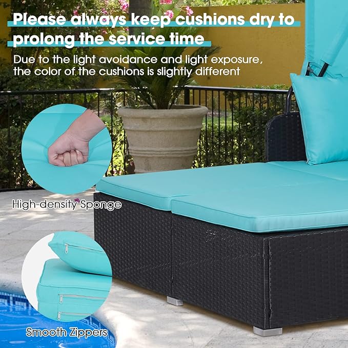 COSTWAY Outdoor Daybed with Retractable Canopy, Wicker Patio Furniture Set with - Image 3
