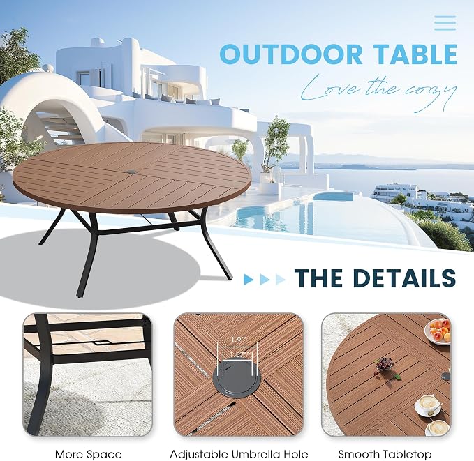 Patio Dining Table for 8-10, Round Metal Outdoor Table - Image 4