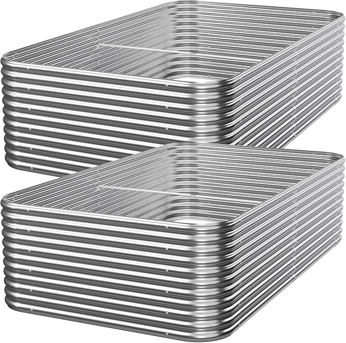 2 PCS Tall 8x3ft Galvanized Raised Garden Bed Outdoor, Metal Garden Bed by Mostmahes