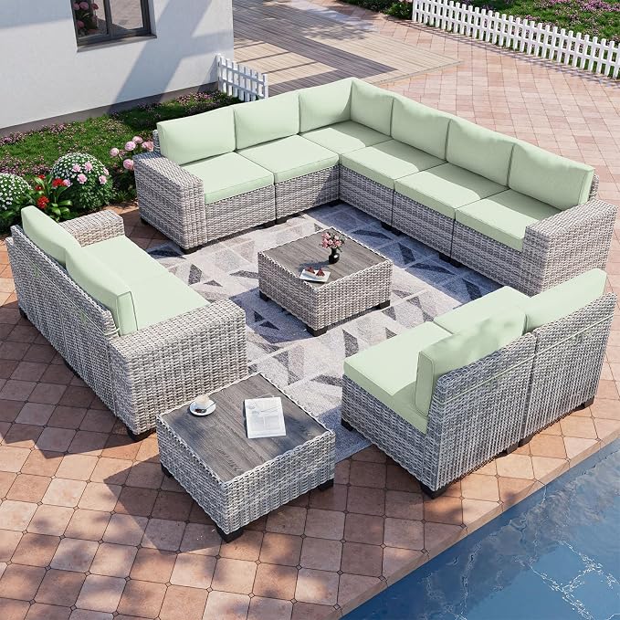 12-Piece Outdoor Patio Furniture Set Wicker Sectional Sofa Set, Patio by MuphyersPatioFurniture