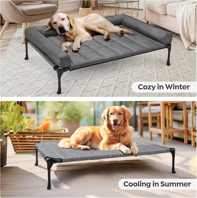Veehoo Cooling Elevated Dog Bed Add Removable Waterproof Bolster Cushion Mat - Image 5