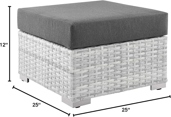 Modway Convene Wicker Rattan Outdoor Patio Ottoman in Light Gray Charcoal - Image 3
