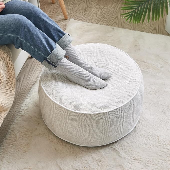 Inflatable Pouf Ottoman, 21x10 Inches Stuffed Chenille Ottoman - Image 7