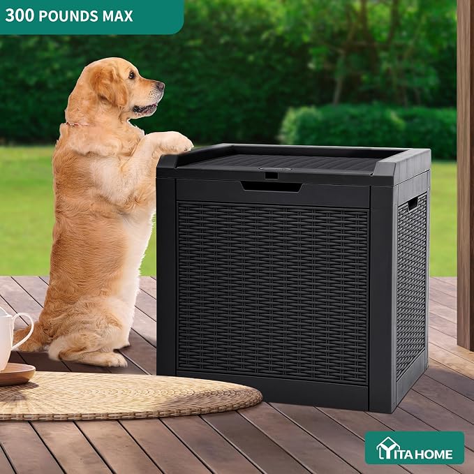 YITAHOME 32 Gallon Rattan Deck Box, Indoor Outdoor Storage Box - Image 3