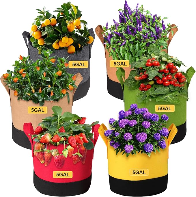 Grow Bags 5 Gallon, 6 Pack Fabric Plant Pots by SouilGoal