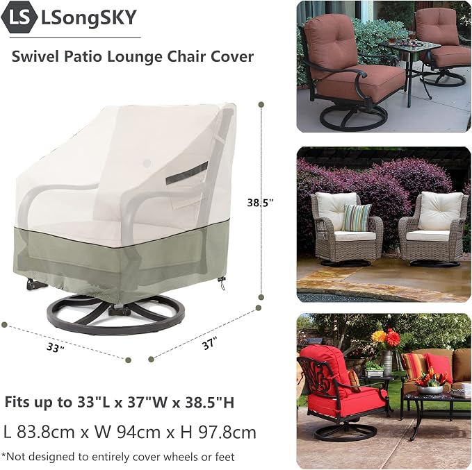 Outdoor Swivel Lounge Chair Cover, 100% Waterproof Heavy Duty Outdoor Chair - Image 2