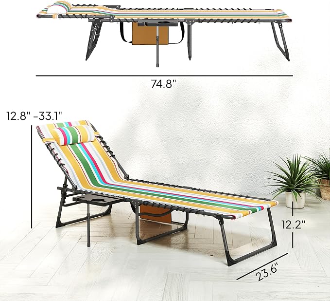 Outsunny Folding Chaise Lounge Chair Outdoor Tanning Chair - Image 3