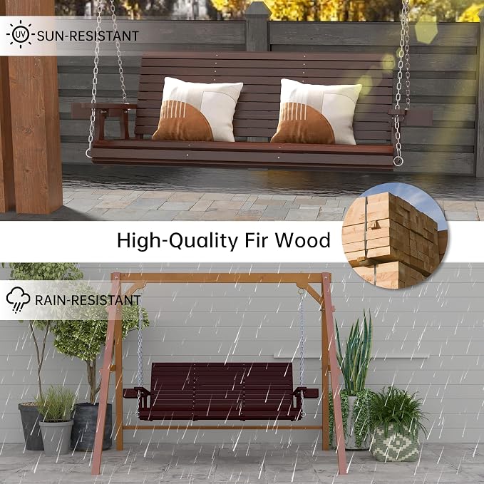 Wooden Outdoor Porch Swing, 3 Seater Front Porch Swing - Image 5