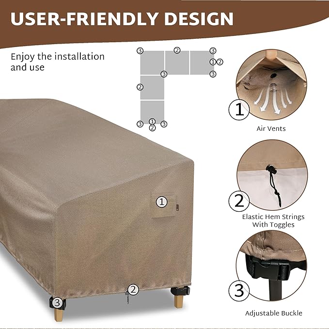 iBirdie Outdoor Sectional Cover fit 100 x 100 inch, 99 x 98, 97 x 96 L-Shaped - Image 3