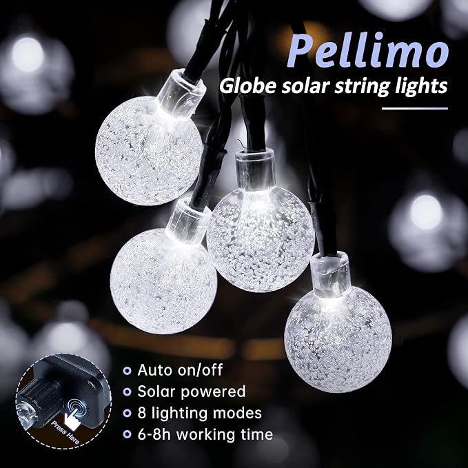 2-Pack 30 LED 20FT Solar String Lights Outdoor, Crystal Globe Lights - Image 2